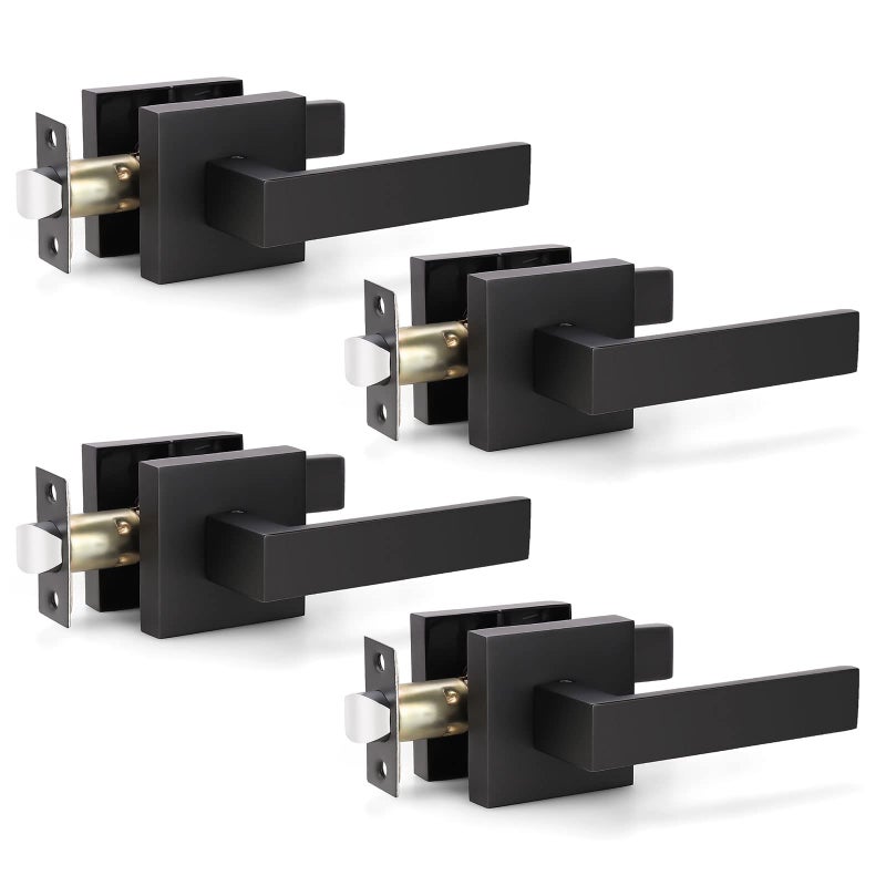 KNOBWELL Matte Black Door Handles 4 Pack  Levers Passage Door Knobs  Interior Door Handles for Closet/Hallway  Reversible for Left and Right - Image 1
